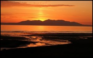 Spectacular sunsets of Arran on the road from Culzean Castle to Ayr